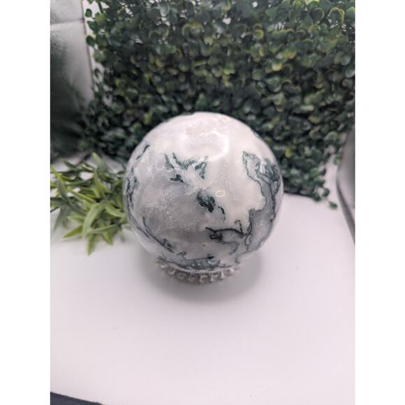 High Quality Moss Agate Sphere Druzy Cave Crystal witch Natural Statement Piece - Picture 5 of 8